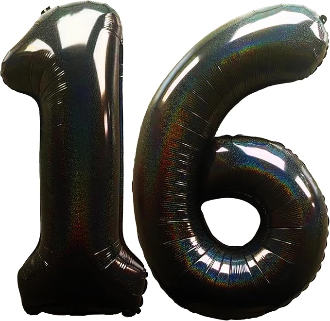 Jonhamwelbor 40 Inch Laser Black 16 Balloon Numbers Foil Mylar Giant Balloon by Jonhamwelbor
