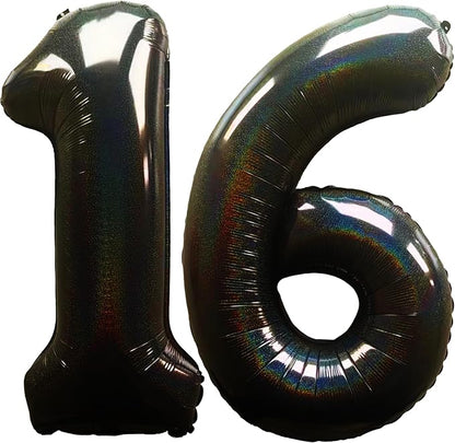 Jonhamwelbor 40 Inch Laser Black 16 Balloon Numbers Foil Mylar Giant Balloon by Jonhamwelbor
