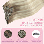PINKPEARL Clip in Hair Extensions Real Human Hair, 22 Inch 120g 7pcs Human Hair Extensions Clip In, #8/60/18 Balayage Ash Brown to Platinum Blonde and Ash Blonde(#8/60/18-22)
