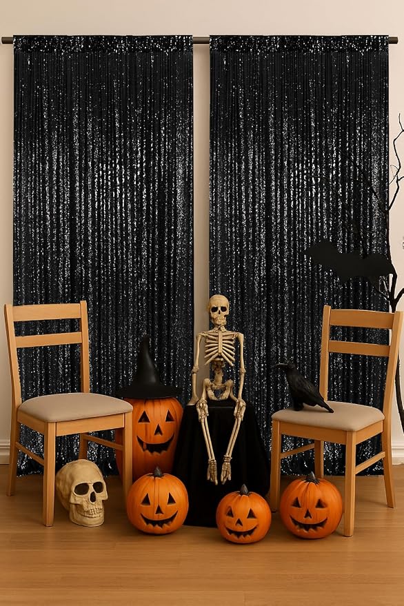 PartyDelight Black Sequin Backdrop Curtains 5x10ft 2 Panels | Sparkly 3mm - Image 7