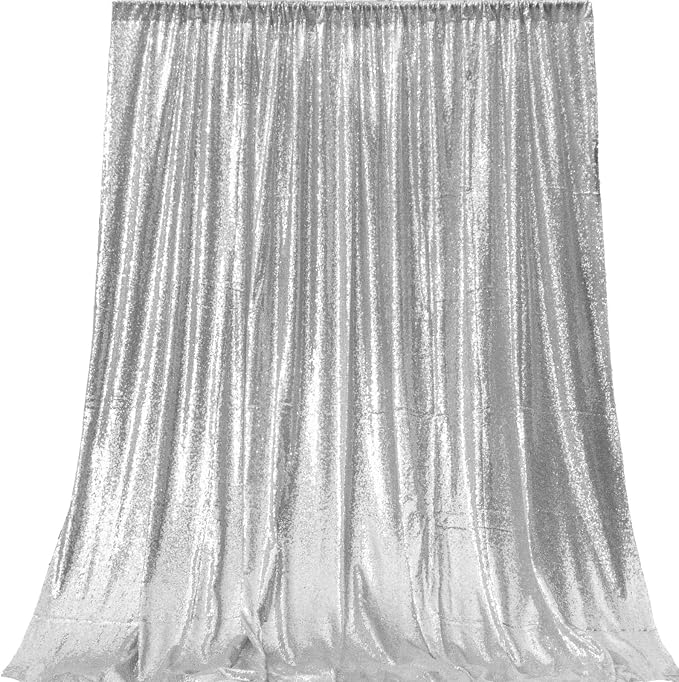 JYFLZQ Silver Sequin Backdrop Curtains 2ft x 8ft 4 Panel Glitter Photo Booth - Image 3