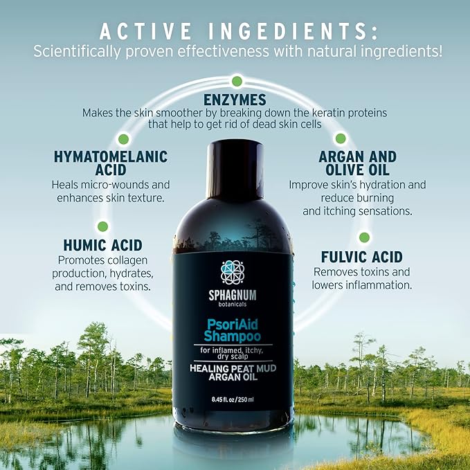 Sphagnum Botanicals Natural Psoriasis Shampoo - Peat Mud & Tea Tree Oil Therapy for Itchy and Red Scalp Treatment. No Coal Tar. 8.45 Oz