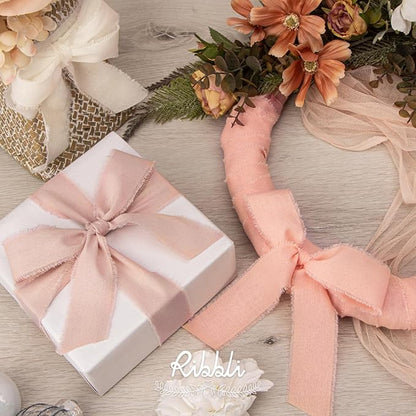 Ribbli 3 Rolls Pink Ribbon 1.5 Inch x 18Yards Ivory Blush Dusty Pink Handmade - Image 3