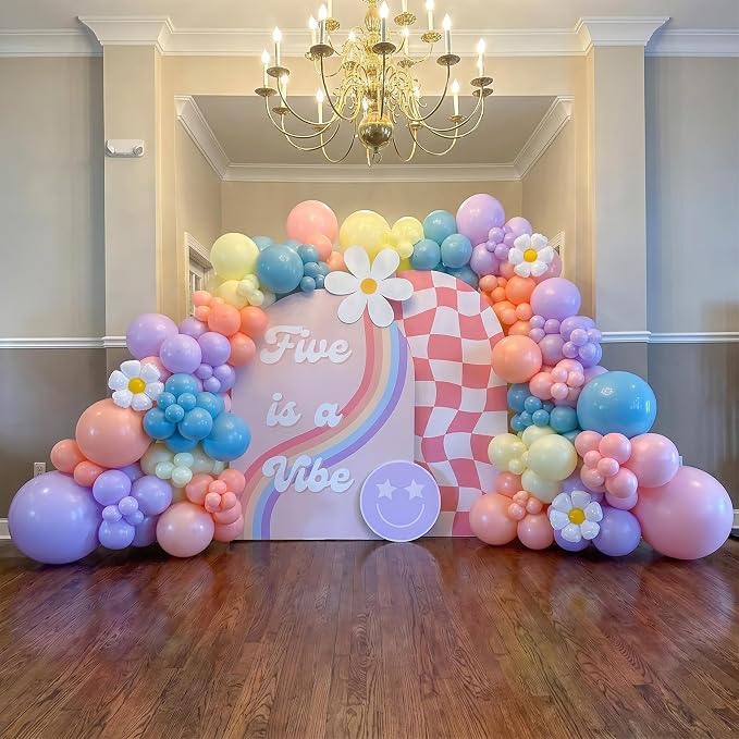 Boho Rainbow Balloons 60 Pcs Hippie Floral Wildflower Retro Pink Green Yellow - Image 6