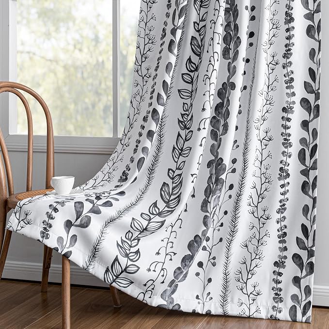 Boho Blackout Leaves Patterned Curtains 72 Inch Long 2 Panels Set by MEETSKY