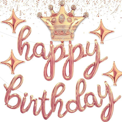 Rose Gold Happy Birthday Balloons Banner 18 Inch Script/Cursive Foil Mylar by Miusbit