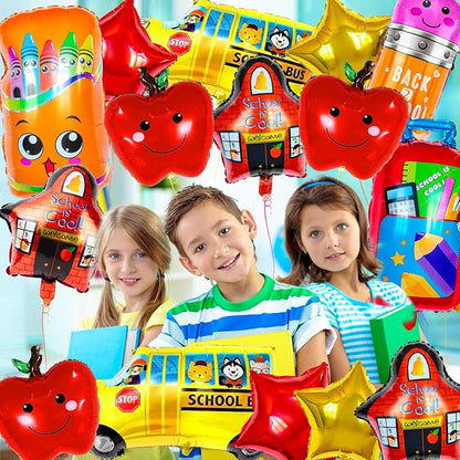 40 Pcs Back to School Foil Balloons, Colorful Apple Pencil Crayon Bus Helium - Image 3