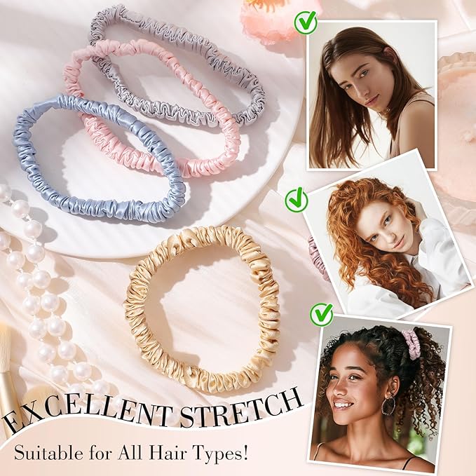 5 Pcs Mulberry Silk Hair Ties, Silk Hair Scrunchies Pink Valentines Day Gifts for Women Girls