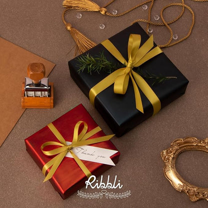 Ribbli Gold Satin Ribbon Double Faced Satin 1/2 inch x Continuous 50 Yards-Gold - Image 3