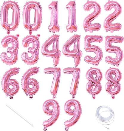 20 Pieces 2 Sets of 16 Inch Pink Number 0-9 Balloons – Foil Mylar Balloons by Tedercle