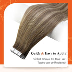 Full Shine Hair Extensions Tape in Color Dark Brown 3 Fading to 8 and 22 Blonde Tape in Hair Extensions 12Inch Invisible Skin Weft Human Hair Tape in Extensions 20Pcs 30Gram Add Volume