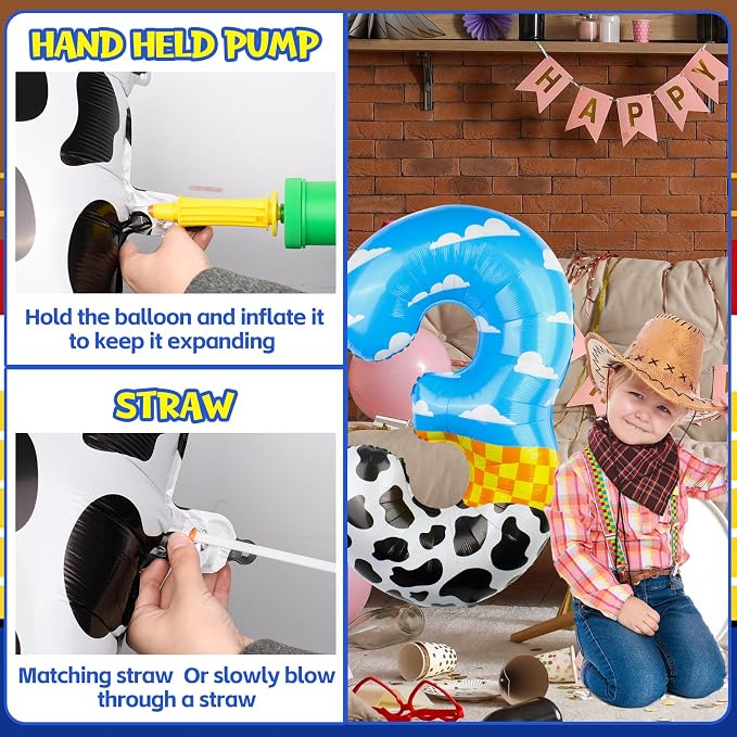 40 Inch Number 3 Balloon Blue Clouds Cartoon Story Balloons Toy Inspired Story - Image 3