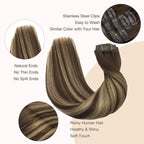 GOO GOO Clip in Hair Extensions Real Human Hair, Remy Human Hair Extensions Clip ins for Women, Natural Human Hair, 22 Inch 140g 7Pcs, 4/27/4 Balayage Chocolate Brown to Caramel Blonde