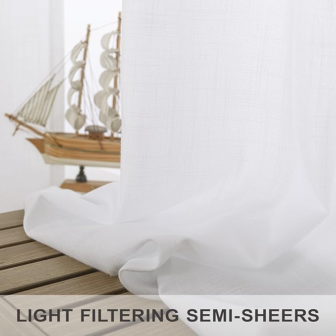 Pitalk White Linen Curtains 95 Inches Long 2 Panel Set - Image 4
