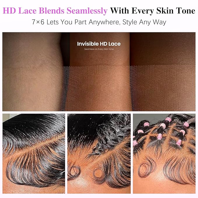 7x6 Burmese Curly Glueless Wigs Human Hair Pre Plucked Pre Cut 250% Density Drawstring Wig for Black Women 7x6 HD Lace Front Wigs Human Hair Glueless Wear and Go Nautural Color 26 Inch