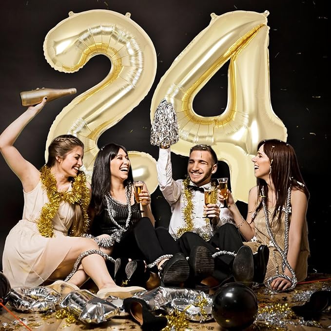 Champagne Gold Large Number 4 Balloon, 40 Inch Light Gold Foil Helium Number - Image 5