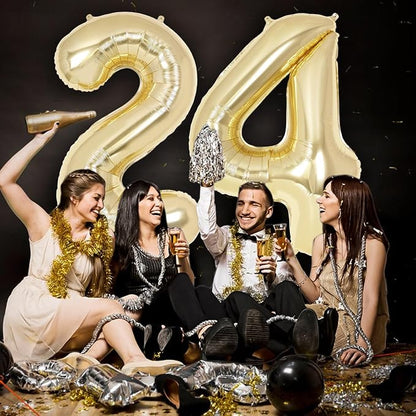 Champagne Gold Large Number 4 Balloon, 40 Inch Light Gold Foil Helium Number - Image 5