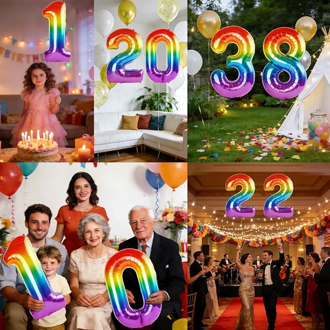 40 Inch Number 38 Balloons for 38th Birthday Party Decorations, 0-100 Rainbow - Image 7