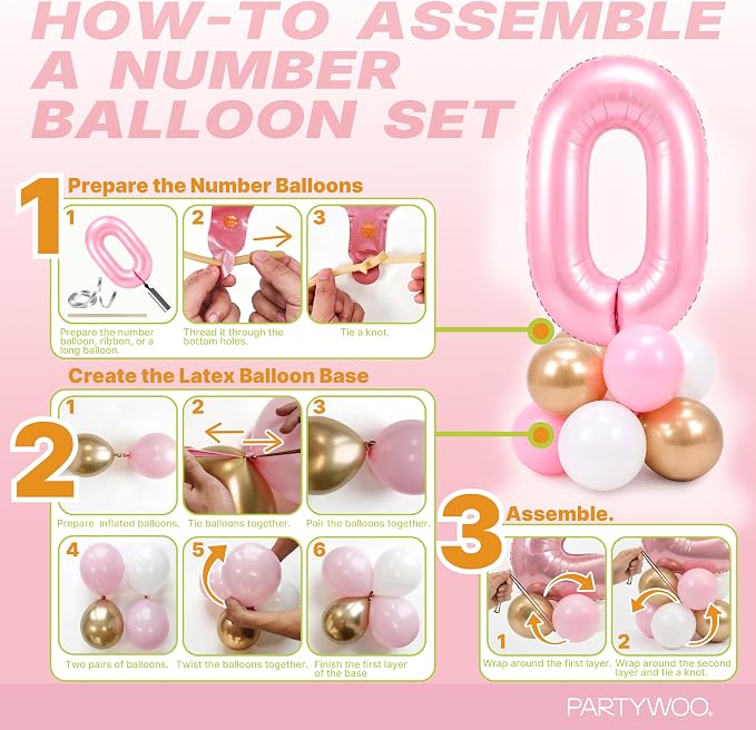 PartyWoo Number Balloons 40 Inch Pink Number 0 Kit 25pcs - Image 7