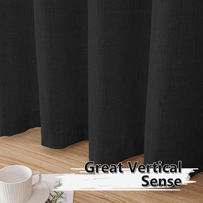 Tollpiz Linen Curtains Bedroom Rod Pocket Semi Sheer Curtain Burlap Light - Image 4