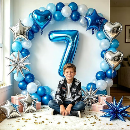 TONIFUL 7th Birthday Balloons Kit 40 Inch Blue Large Number 7 Foil Balloon | - Image 6