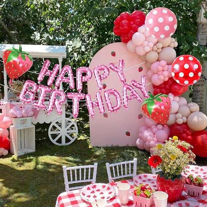 29PC Strawberry Happy Birthday Balloon Banner, 16Inch 3D Aluminum Letter Banner - Image 5