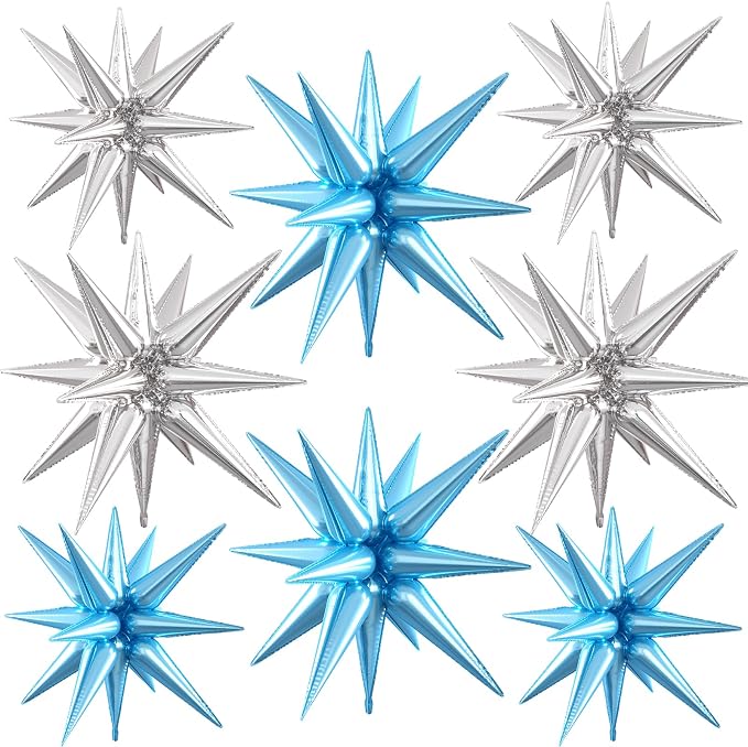 Blue Silver Star Balloons, 22/27 Inch Light Blue and Silver Foil Star Balloons by Paready