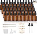 48 Pack 1/2 oz (15ml) Amber Glass Bottles with Glass Eye Droppers for Essential Oils, Perfumes & Lab Chemicals (Brush, Funnels, 2 Extra Droppers, Labels & Measuring Cup Included)