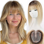 starluck Human Hair Toppers for Women with Thinning Hair, 14 Inch Real Hair Topper, 4.6x4 Inch SilkHug Swiss Lace Base Hairpiece, With Bangs (Ombre Blonde)
