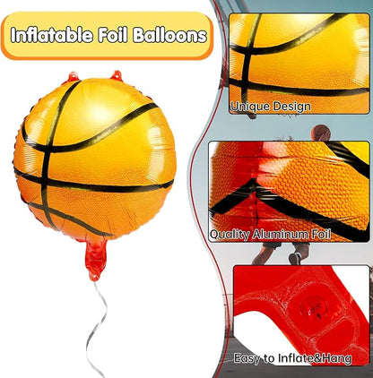 Fovths 12 Pieces Inflatable Basketball Balloons 18 Inches Basketballs Foil - Image 3