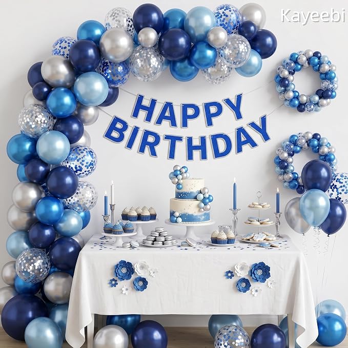 Blue Silver Balloons 12 Inch Blue and Silver Balloons Dark Navy Confetti Latex - Image 6