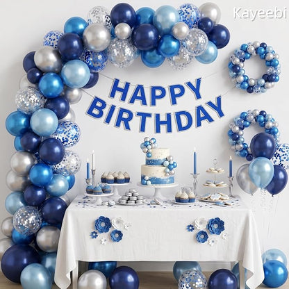 Blue Silver Balloons 12 Inch Blue and Silver Balloons Dark Navy Confetti Latex - Image 6