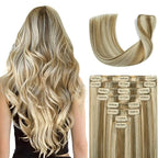 Clip in Hair Extensions Real Human Hair 24Inch 8pcs 120g Seamless Balayage Blonde Hair Extensions Clip Ins Double Weft Light Blonde Highlight Golden Blonde Invisible Straight Remy Human Hair for Women