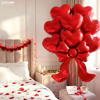 KatchOn Red Heart & Bow Foil Balloons Set, Heart Shaped Balloons Red Bow - Image 4