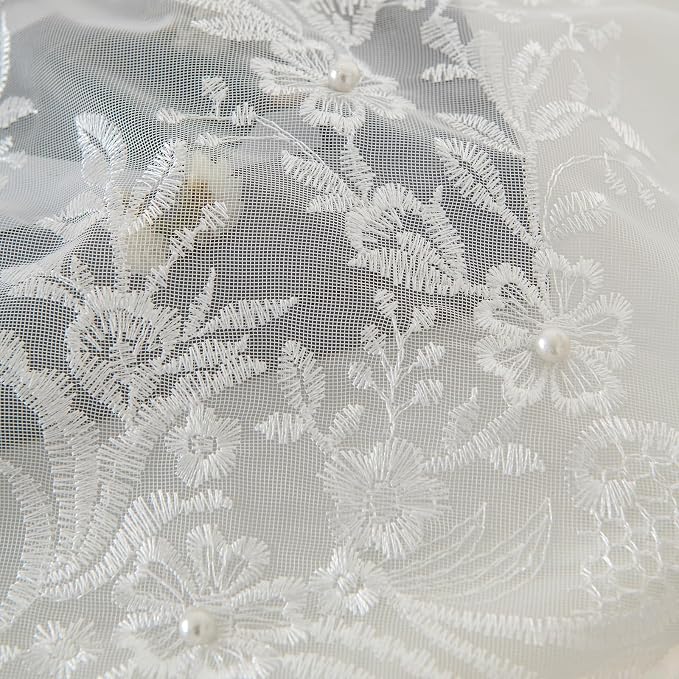 White Sheer Voile Curtains White Embossed Butterflies 63 Inches | Light - Image 4