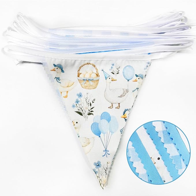 32Ft Goose Party Decorations Blue Gingham Plaid Silly Goose Themed Fabric - Image 2