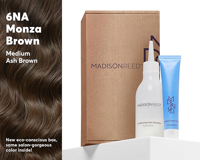 Madison Reed Radiant Hair Color Kit - 6NA Medium Ash Brown with Cool Smoky Undertones (Monza Brown), Dimensional Gray Hair Blending Permanent Hair Dye, PPD-Free & Ammonia-Free, 1 Pack