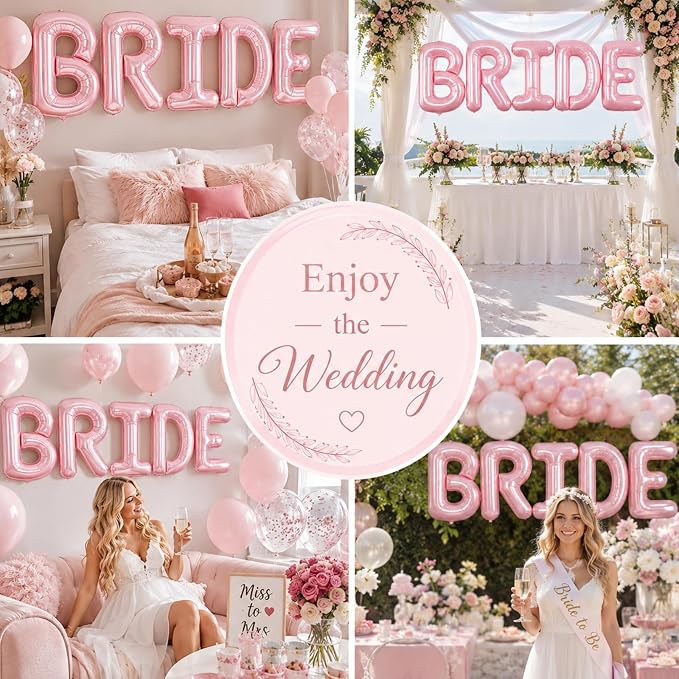 40 Inch BRIDE Balloons Bachelorette Party Decorations, Pearl Pink Bride Letter - Image 6
