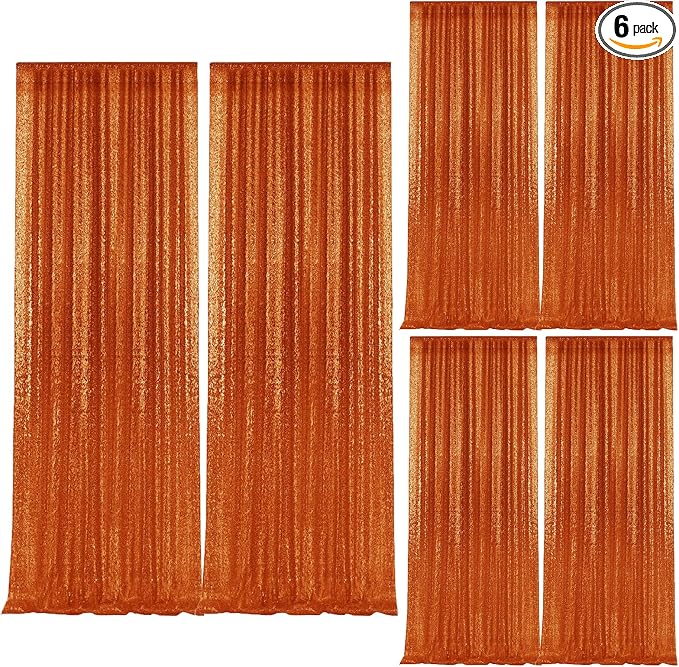 2×8FT-6PCS Orange Sequin Backdrop Curtains Panels, Photography Backdrop Glitter by Pufogu