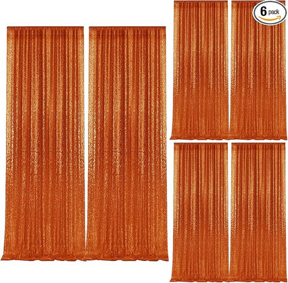 2×8FT-6PCS Orange Sequin Backdrop Curtains Panels, Photography Backdrop Glitter by Pufogu