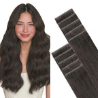 GOO GOO Invisi Edge Tape in Hair Extensions Human Hair, 1C Mocha Brown, 10pcs 20inch 30g, Virgin Remy Hair, Seamless Injected Tape, Natural Look