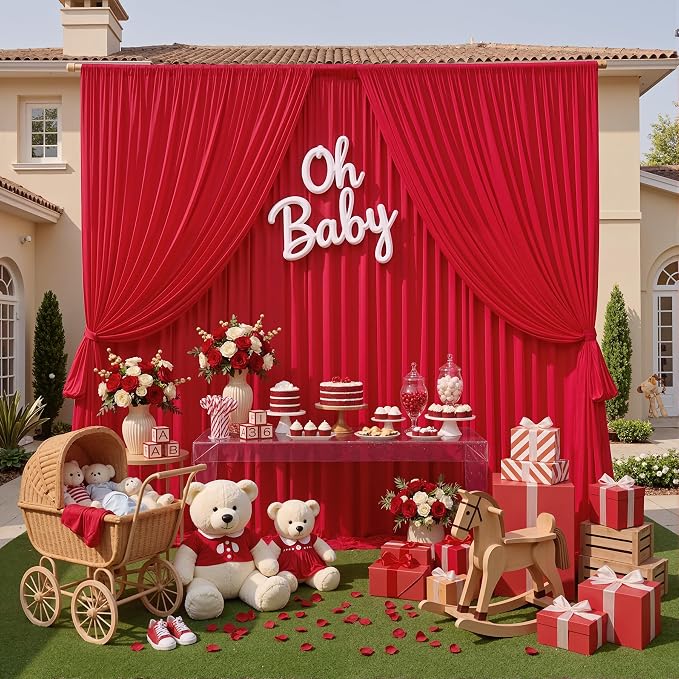 40ft x 10ft Wrinkle Free Red Backdrop Curtains - Image 8