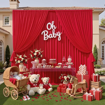 20ft x 10ft Wrinkle Free Red Backdrop Curtains - Image 7