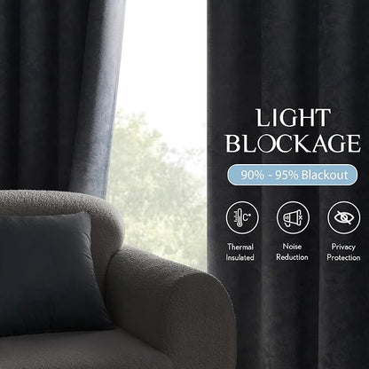 Beauoop Blue Floral Jacquard Blackout Curtains - Image 3