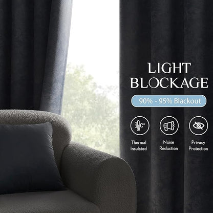 Beauoop Blue Floral Jacquard Blackout Curtains - Image 4