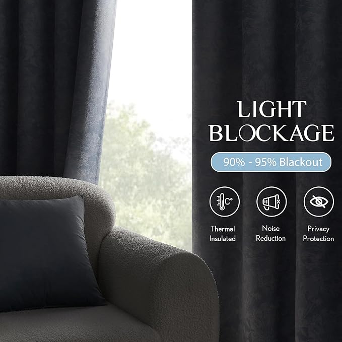 Beauoop Blue Floral Jacquard Blackout Curtains - Image 4