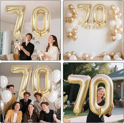Champagne Gold Large Number 70 Balloon, 40 Inch Light Gold Foil Helium Number - Image 7