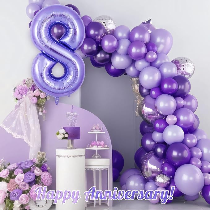 Purple Number 8 Balloon 40 Inch, Big Large Foil Helium Number Balloons - Image 6