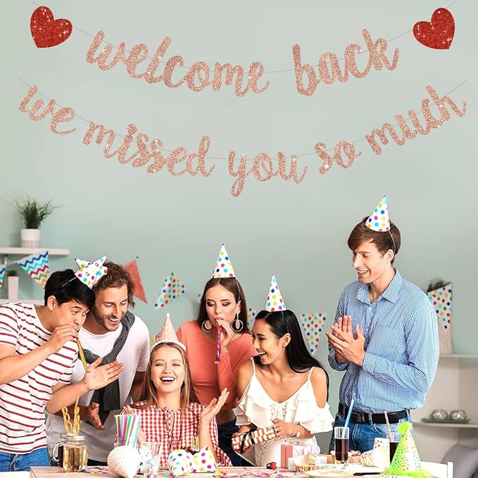 Glitter Rose Gold Welcome Back We Missed You So Much Banner NO DIY | Pre-Strung - Image 5