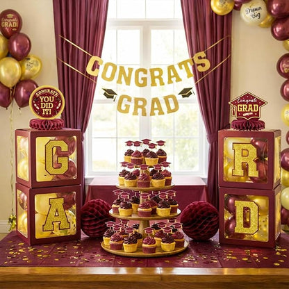 Graduation Decorations Class of 2026 Maroon and Gold Balloon Boxes - Image 8